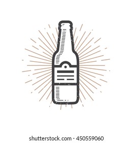 Line beer minimal vector sign. Clean vintage illustration on white background with rays