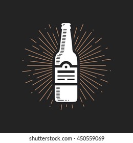Line beer minimal vector sign. Clean vintage illustration on white background with rays