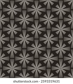 Line beige geometric rosette seamless pattern on black background.