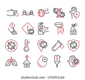 Line bicolor style icon set design of Medical care and covid 19 virus theme Vector illustration