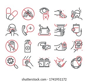 Line bicolor style icon set design of Medical care and covid 19 virus theme Vector illustration