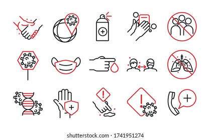 Line bicolor style icon set design of Medical care and covid 19 virus theme Vector illustration