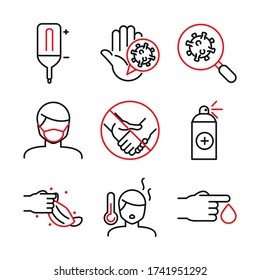 Line bicolor Stil Icon Set Design der medizinischen Versorgung und covid 19 Virus Thema Vector Illustration