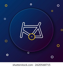 Linha ícone de quadro de bicicleta isolado no fundo azul. Conceito de contorno colorido. Vetor