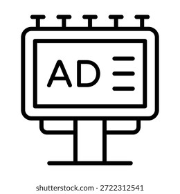 Icono de cartelera de línea que representa la estrategia de publicidad digital
