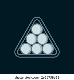 Line Billiard balls in a rack triangle icon isolated on black background. Flat filled outline style with shadow. Vector