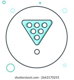 Línea Bolas de billar en un icono de triángulo de cremallera aislado sobre fondo blanco. Concepto de contorno colorido. Vector