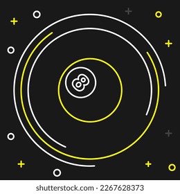 Line Billiard pool snooker ball con el icono número 8 aislado en el fondo negro. Concepto de esquema colorido. Vector