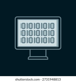 Línea Icono de código binario aislado sobre fondo negro. Estilo de contorno relleno plano con sombra. Vector