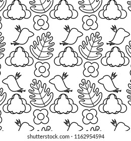 line bird with cloud and exotic plant background