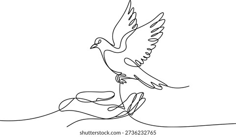 Line of a bird taking flight from a hand.