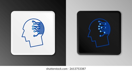 Line Bitcoin think icon isolated on grey background. Cryptocurrency head. Blockchain technology, bitcoin, digital money market, cryptocoin wallet. Colorful outline concept. Vector