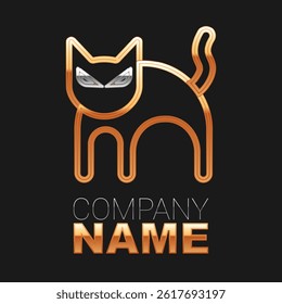 Line Black cat icon isolated on black background. Happy Halloween party. Colorful outline concept. Vector