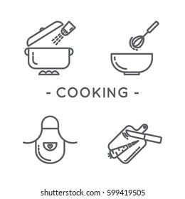 Line black cooking icon set