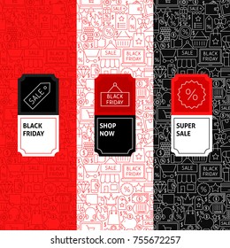 Line Black Friday Package Labels. Vector Illustration. Template for Packaging Design.