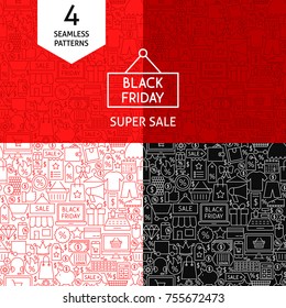 Line Black Friday Patterns. Four Vector Sale Backgrounds.