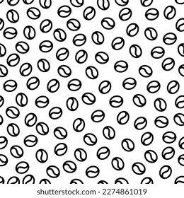 Line black geometric coffee beans seamless pattern. Black and white coffee mininalistic vector background.