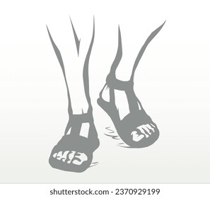 Line black hand drawn antique alone old bible god prophet. Dirty guy body boot jog icon sign retro cartoon art. Close up view fit female girl hard stride run move pace leave dirt sand land track trip