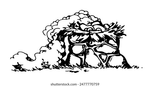 Line black hand drawn jew hebrew law Past age temple priest lamb sign icon sketch retro story art cartoon white sky text space field. Holy Maya tribal prayer Cain evil sin goat cow feast cult table