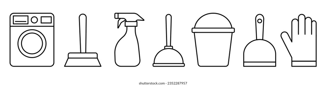line black house cleaning icons, cleaning items, housework
