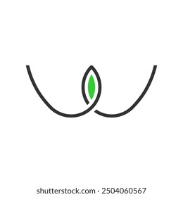 Línea Letra negra W con diseño de Vector de icono de logotipo de hoja