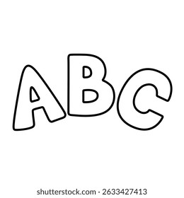 Line black letters ABC in arch shape for kids alphabet learning isolated on white background.	