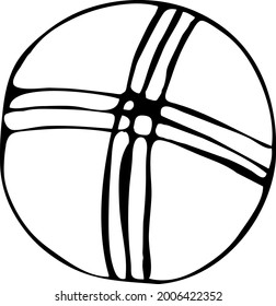 The line is black. A round ball. Doodle icon illustration.The icon.Sports equipment. Children's ball hand drawing for the logo.