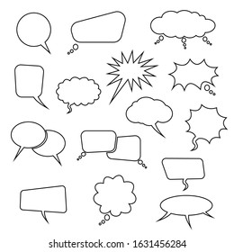 Line black Speech bubbles icons. Comic book style vector illustration.