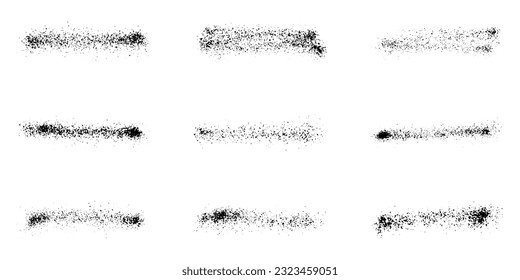 Line Black Splatter Stroke. Spray Texture Paint Set. Brush Effect, Brushstroke Spatter Collection. Abstract Graphic Design Element. Grunge Splash, Stripe Graffiti. Isolated Vector Illustration.