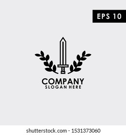 Line Black Sword With Leaf Logo Design Vector Template