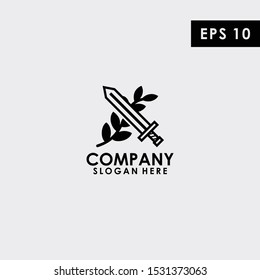 Line Black Sword With Leaf Logo Design Vector Template