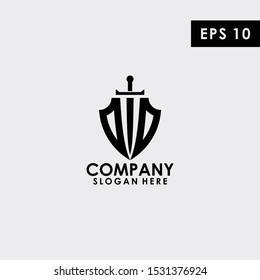 Line Black Sword With Shield Logo Design Vector Template