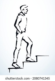 Dibujo de vectores. Hombre se levanta en la escalera