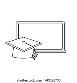 line blackboard object with cap graduation design