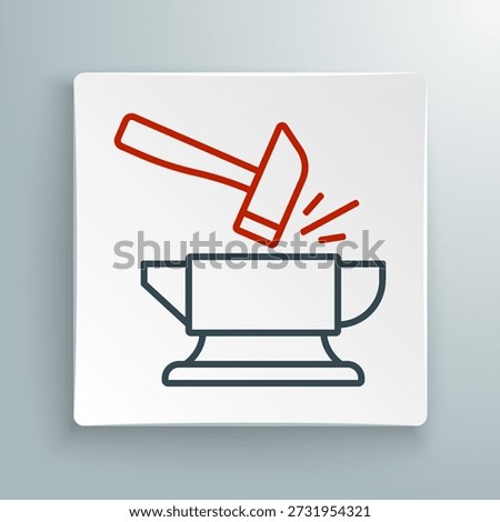 Line Blacksmith anvil tool and hammer icon isolated on white background. Metal forging. Forge tool. Colorful outline concept. Vector