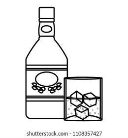 line blanco tequila bottle and glass with ice cubes