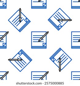 Line Blank notebook and pen icon isolated seamless pattern on white background. Paper and pen. Colorful outline concept. Vector
