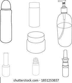 line blank pharmaceutical packs blister of pill and capsules, tube, container for tablet, bottle for drugs. Vector mock-up of packaging for medicament. Set for package design.