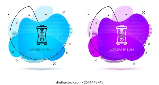 Icono de la licuadora de la línea aislado en el fondo blanco. Cocina batidora eléctrica estacionaria con cuenco. Cocinar batidos, cóctel o jugo. Anuncio Abstractas con Formas líquidas. Vector