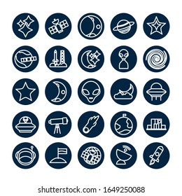 line block style icon set of Space futuristic cosmos outside universe astronomy adventure and exploration theme Vector illustration