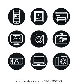 line block style icon set design, photography technology equipment digital photo focus and electronic theme Vector illustration