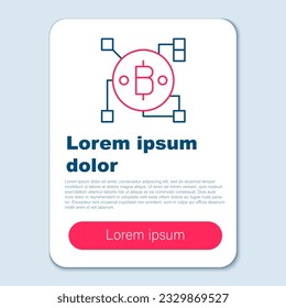 Line Blockchain technology Bitcoin icon isolated on grey background. Abstract geometric block chain network technology business. Colorful outline concept. Vector