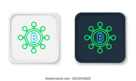 Line Blockchain technology Bitcoin icon isolated on white background. Abstract geometric block chain network technology business. Colorful outline concept. Vector