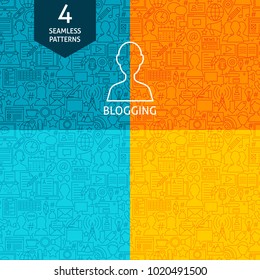 Line Blogging Patterns. Four Vector Blog Post Website Design Backgrounds.
