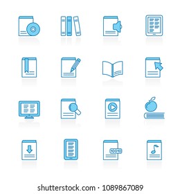 Line with blue background  book, Library and education icons - vector icon set 