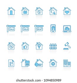 Line with blue background Building and Real estate icons  - vector icon set