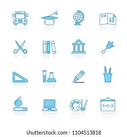 Line with blue background Education and school icons - vector icon set