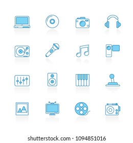 Line with blue background  Media, Entertainment and technology icons  - vector icon set