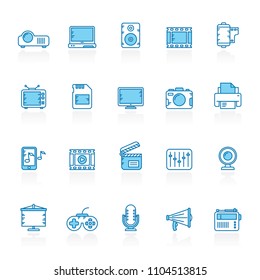 Line with blue background modern multimedia icons  - vector icon set
