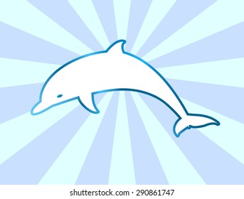 Line blue dolphin on a background of blue rays
